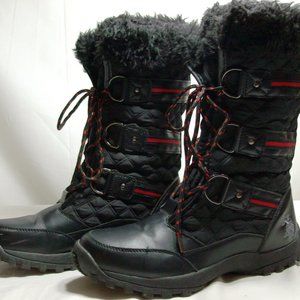 U.S. Polo Assn. Winter Boot Black with Red Trim Faux Fur Size 7